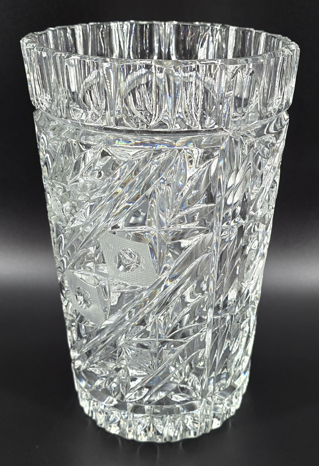 Vtg Cut Lead Crystal Vase Canister Shape 5.25″x9″ Decor Sparkling Large Heavy