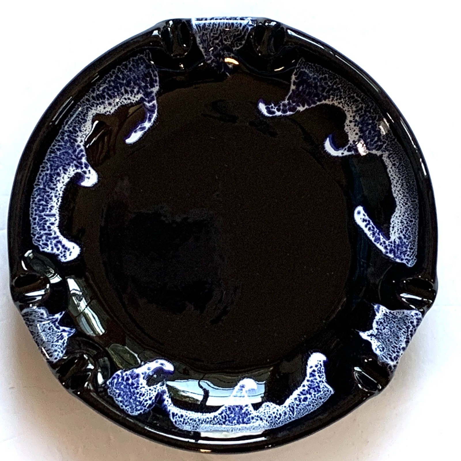 Vintage Blue Mountain Pottery Round Ashtray Blue Drip Glaze 9.25″ Made in Canada