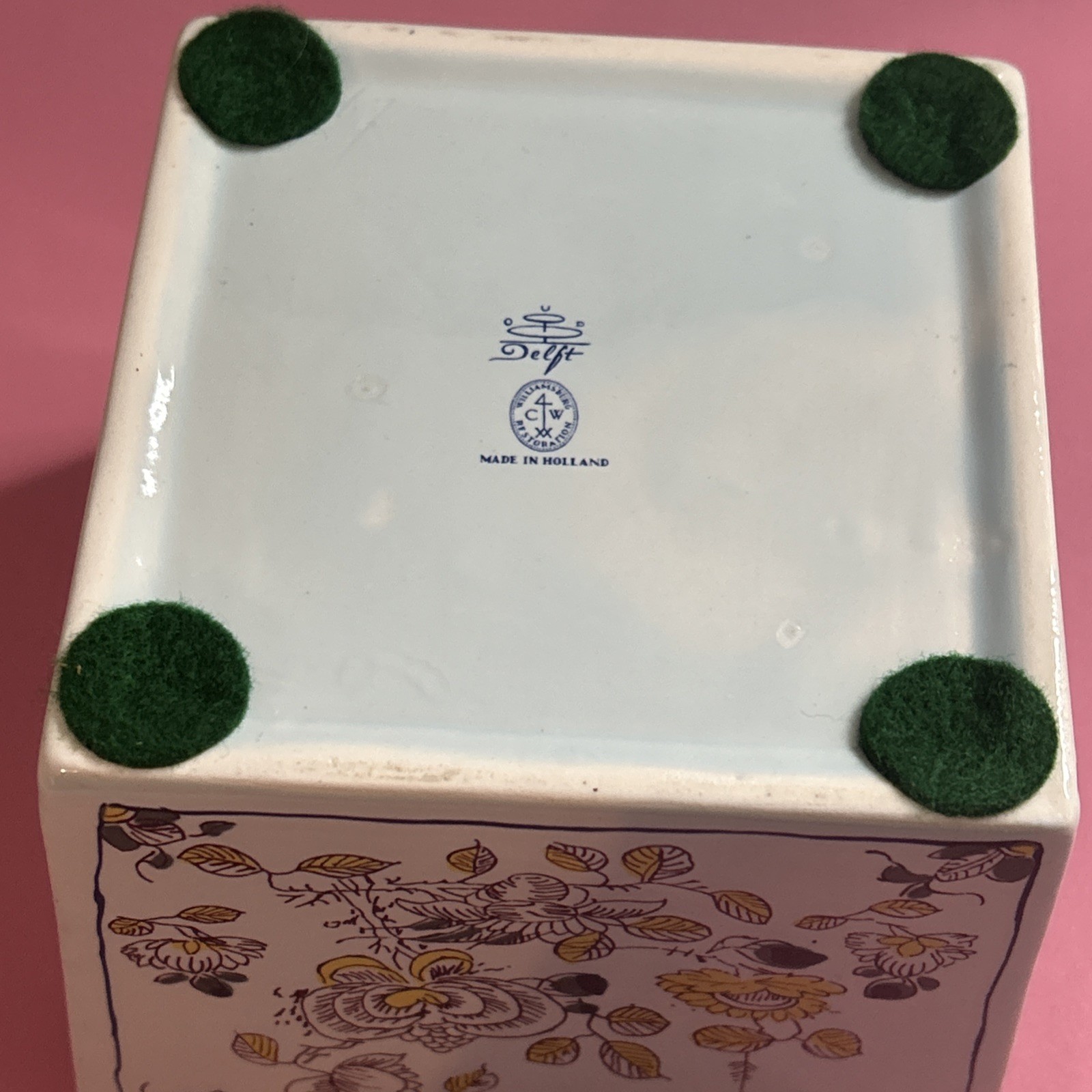 Vtg Delft Square Flower Frog Vase Bulb Planter Made In Holland Williamsburg