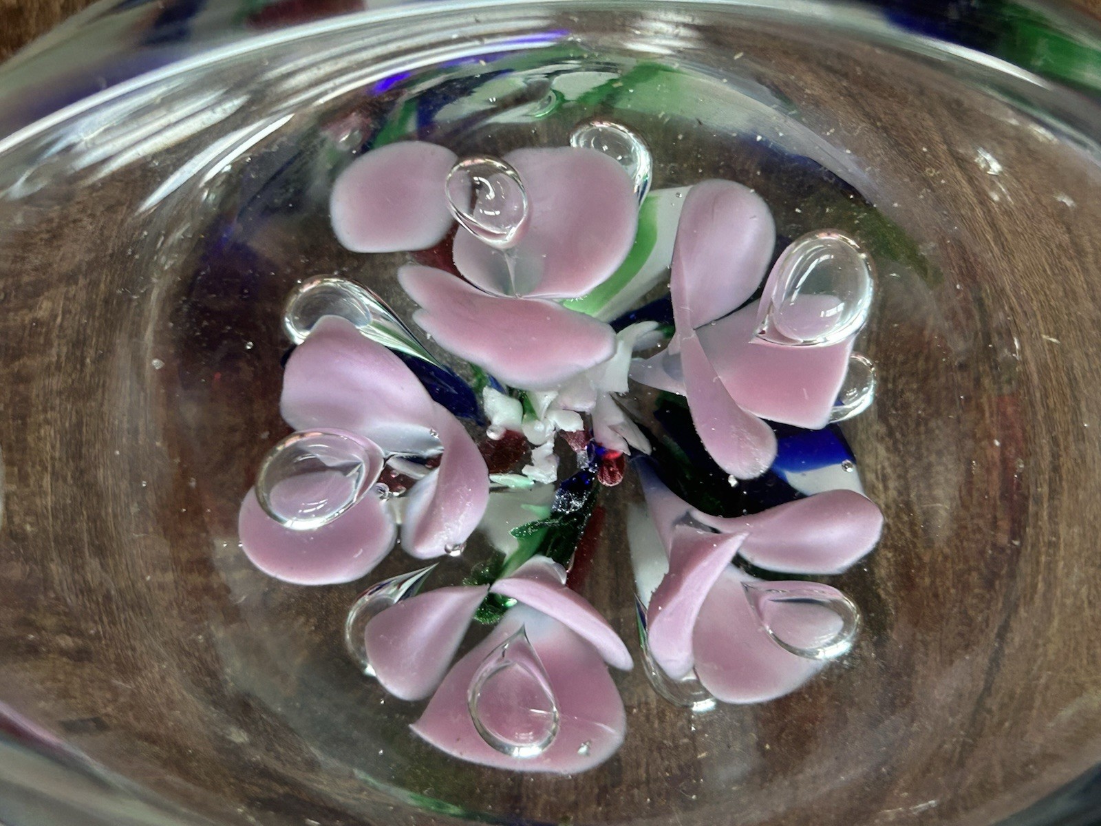 Vintage Joe St Clair? Art Deco Glass Ashtray Bubbles Pink Flowers Excellent