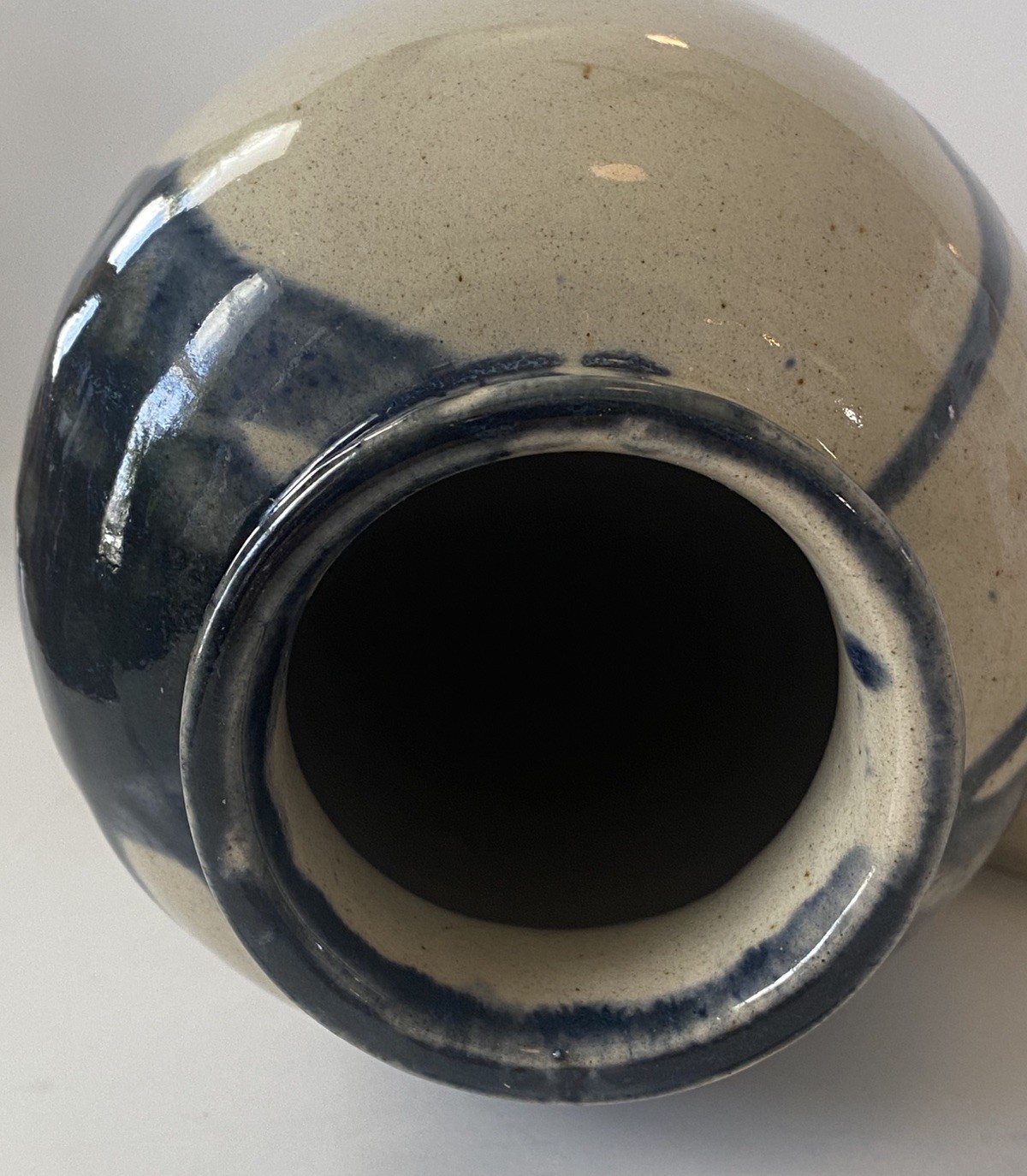 Studio Art Urn ~ Ginger Jar Urn ~ Blue Glaze Abstract Art ~ On Pedestal ~ New