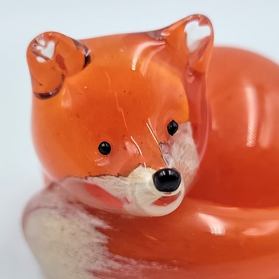 Langham Glass Handmade Fox At Rest Figurine/Paperweight Signed