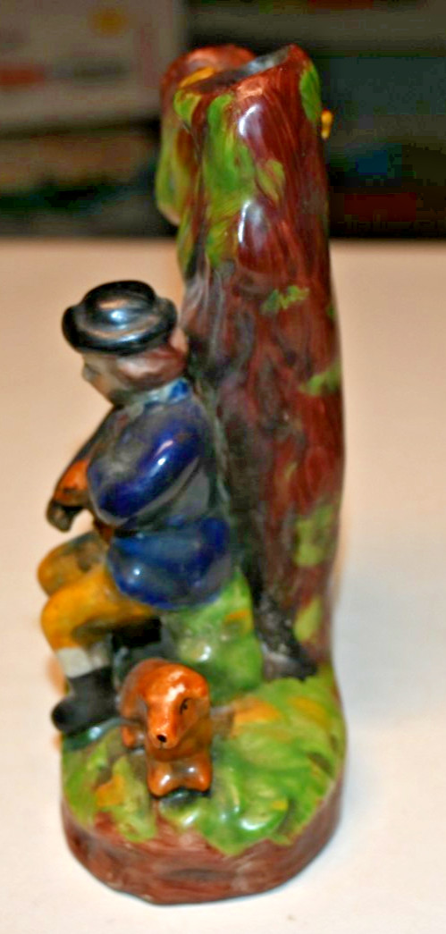 Vintage Staffordshire Porcelain Spill Vase Boy with Dog, Sheep, and Bird