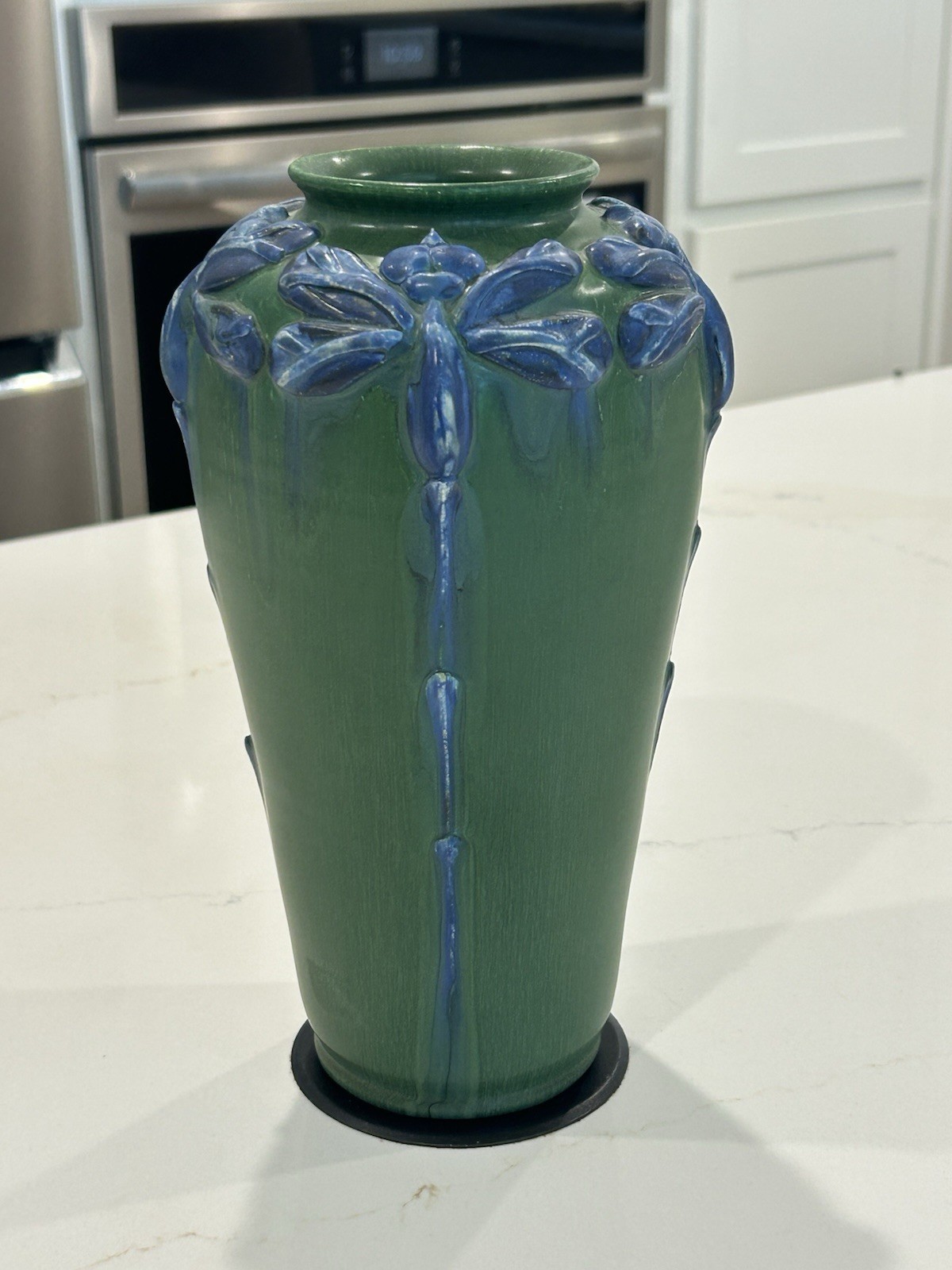 EPHRAIN Faience Pottery Dragonfly 10.25″ Matte Vase, signed Kevin Hicks