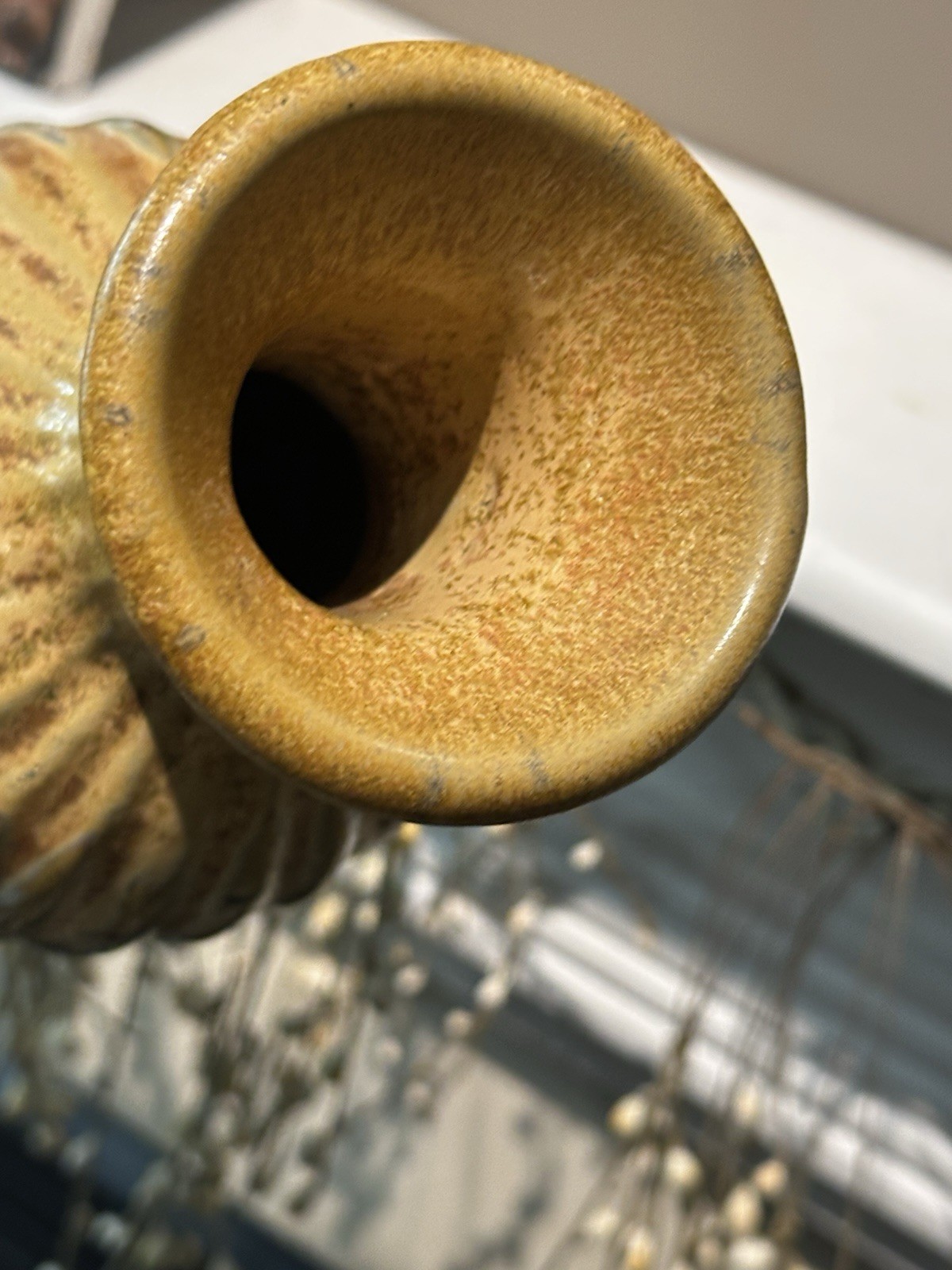 VTG MCM Studio Art Pottery Drip Glaze Fluted Vase 17.5″ Green/Rust