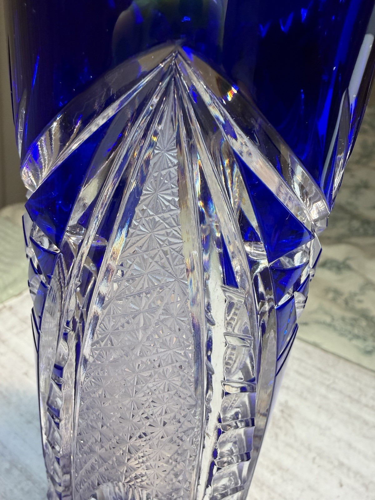 Cobalt Blue Lead Crystal Oval Vase Starburst Germany 10.5 In EUC