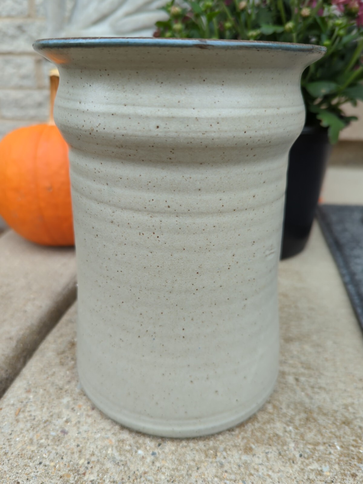 Art Pottery Hand Thrown Crock Vase Planter Utensil Holder Signed Rare Earth 8″