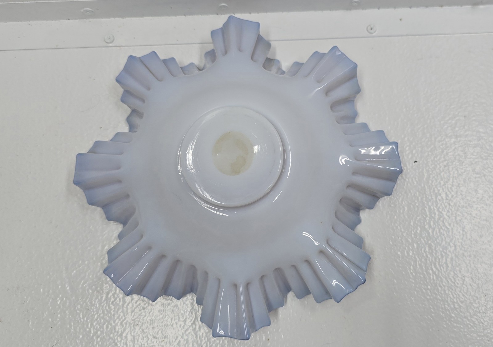 Antique Victorian Opalescent Art Glass Ruffled Bowl Lavender Blue Gold Floral