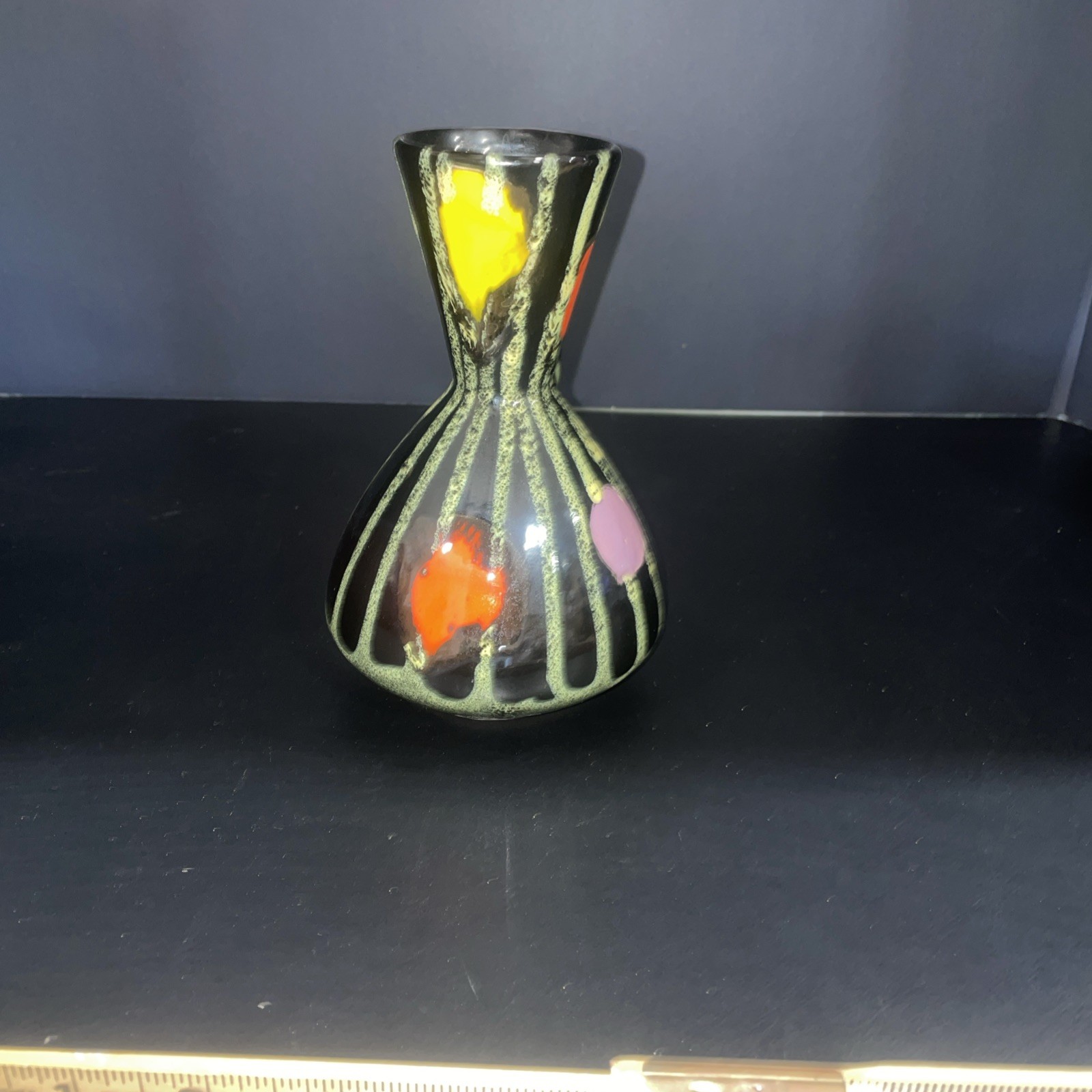 Mid-century modern Enameled ceramic vase with abstract colorful splotches 1970’s