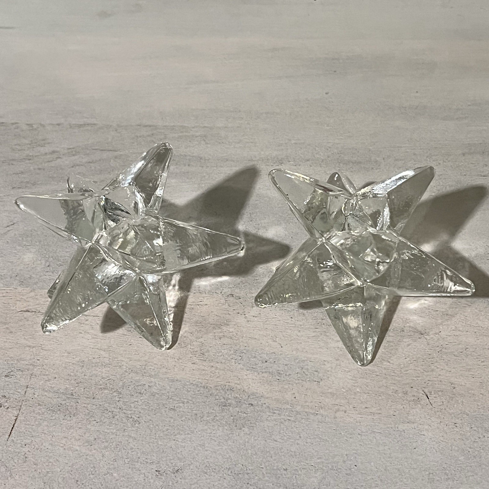 Vintage Glass 9 Point Star Candlestick Holders 2.5″x3.5″ Set of 2