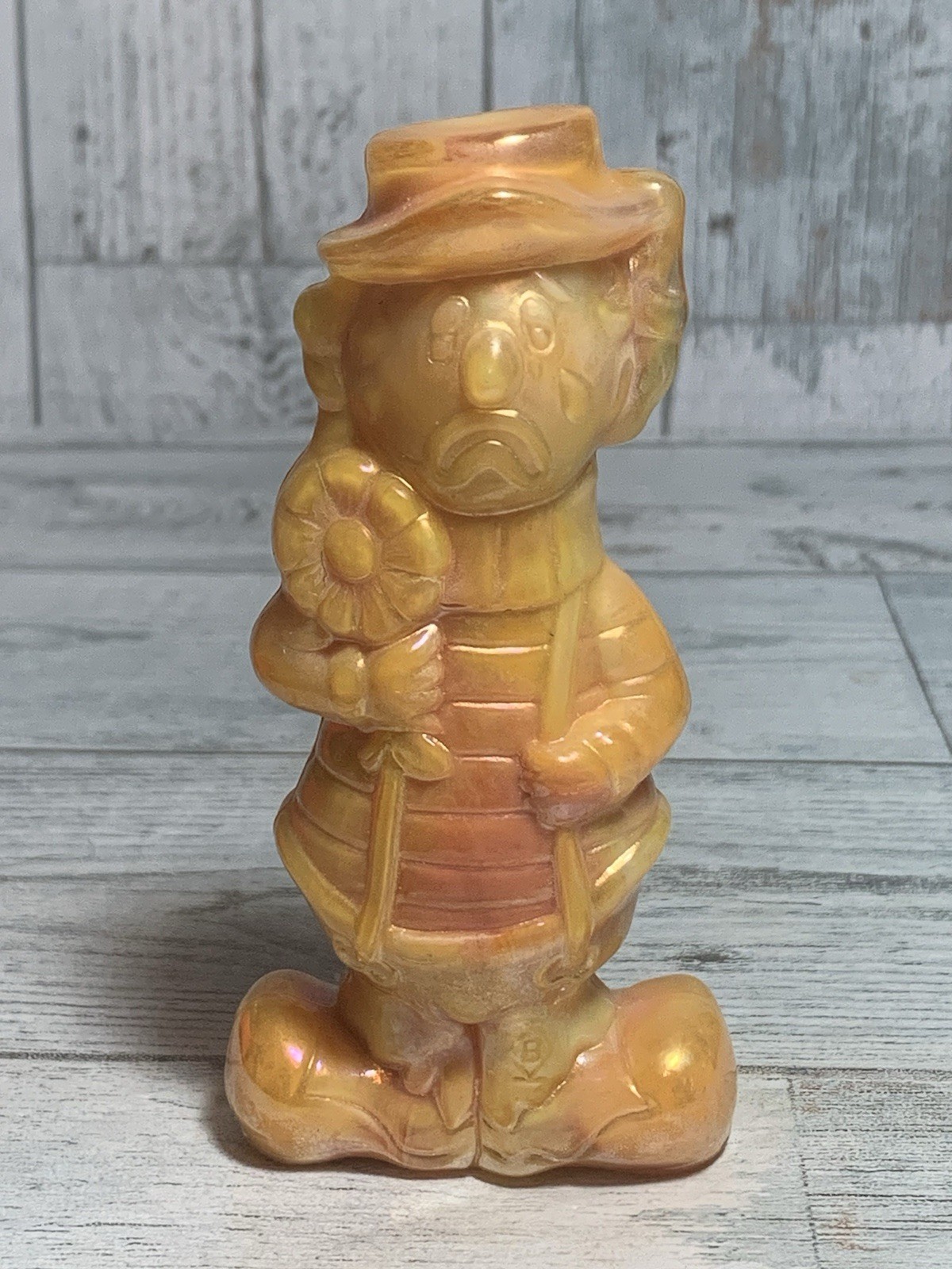 Boyd Glass Virgil Two Faced Happy Sad Clown Orange Custard Slag Glass UV Glow