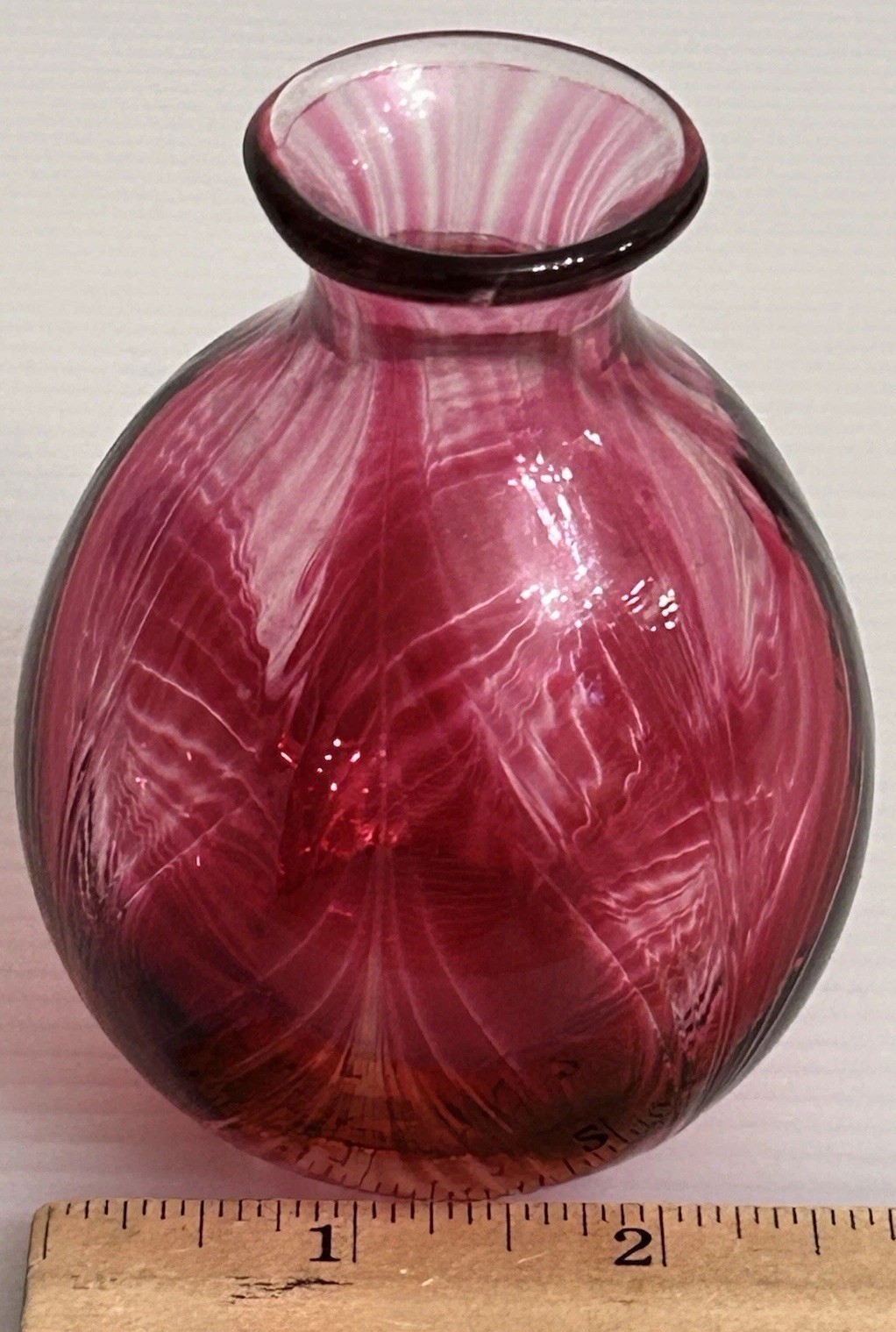 Charles Lotton Cranberry Leaves Petals Small Vase Signed & Dated 1980 *READ*