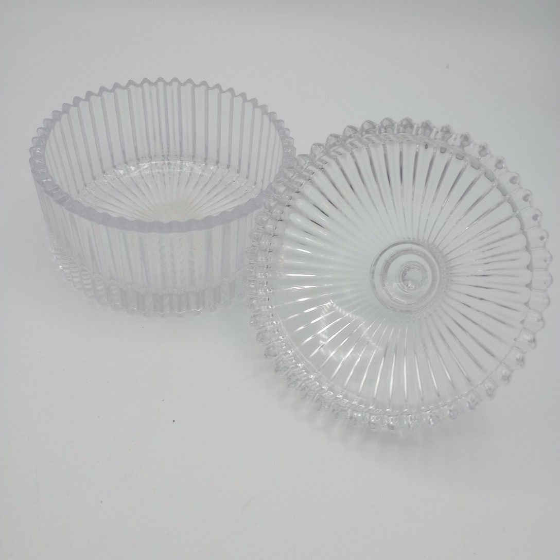Mikasa Glass Diamond Fire Covered Canister 4.5 Inch Bowl Lid Trinket Dish NOS