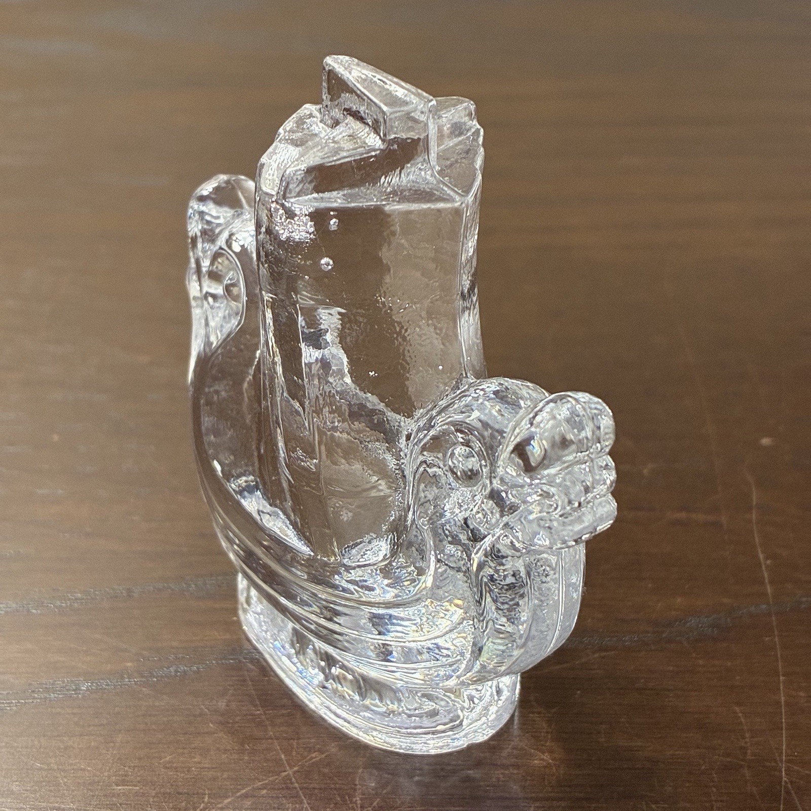 Vintage Lindshammar 2.75″ Clear Crystal Viking Ship Paperweight ~ Made in Sweden