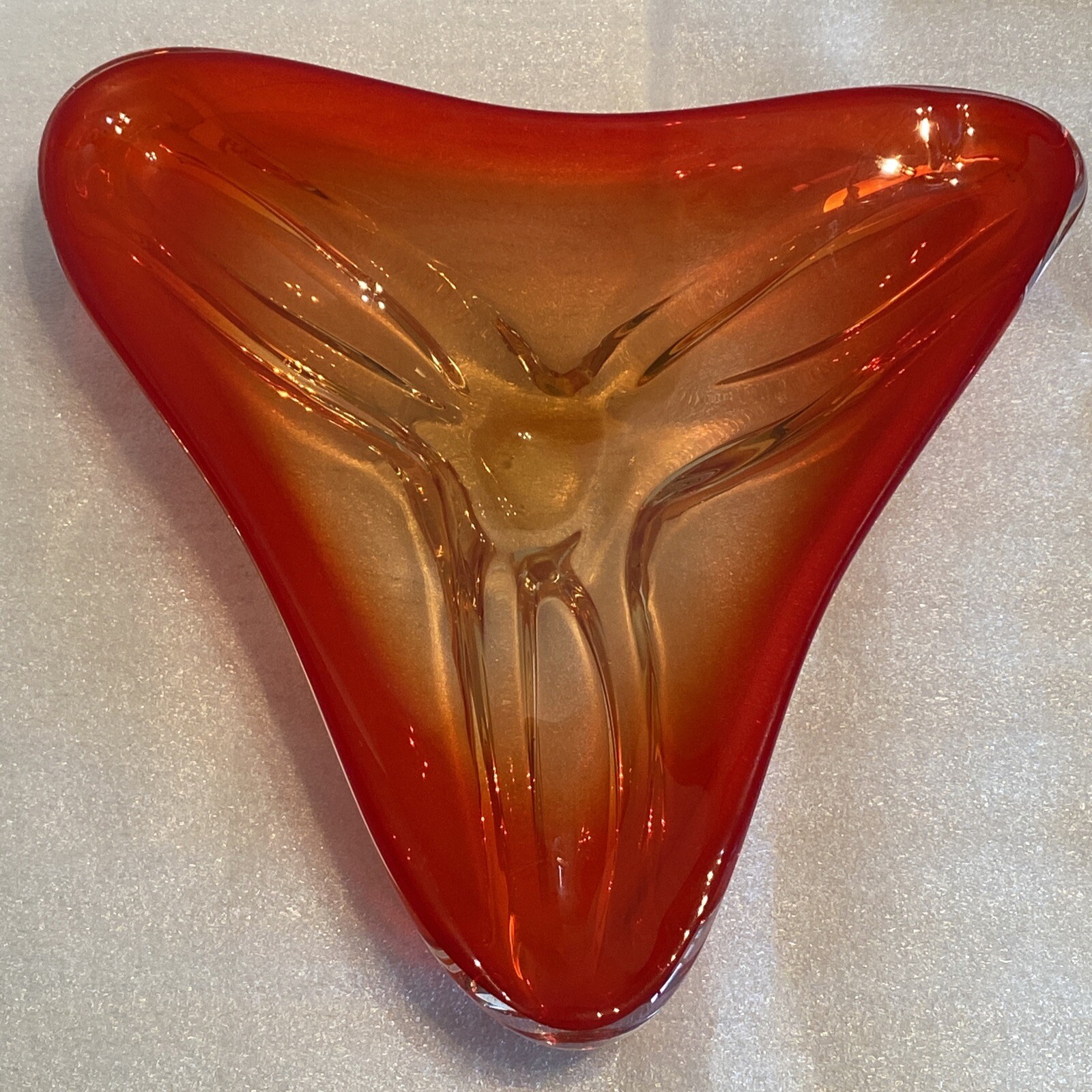 Murano Style Ashtray Italian Art Glass. Fiery Orange And￼ Yellow