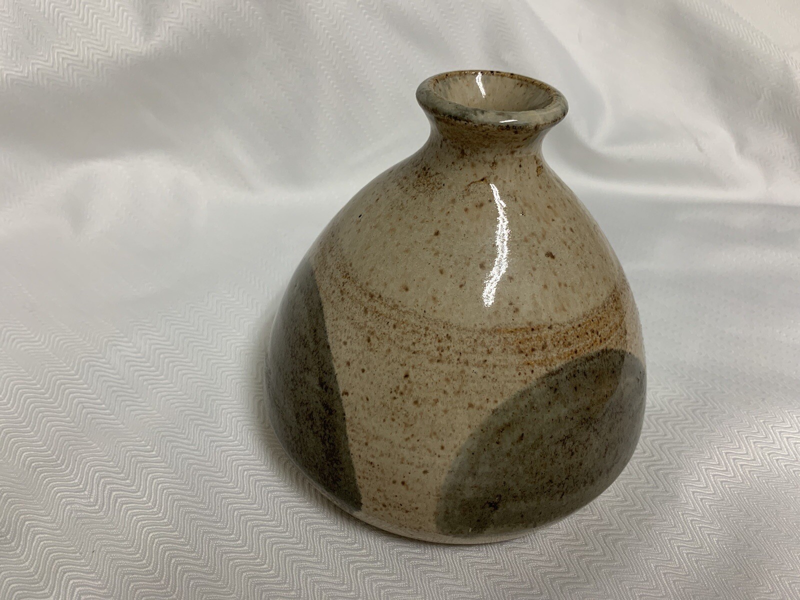 CLAY POTTERY VASE TAN BEIGE GRAY HANDMADE FARMHOUSE SIGNED