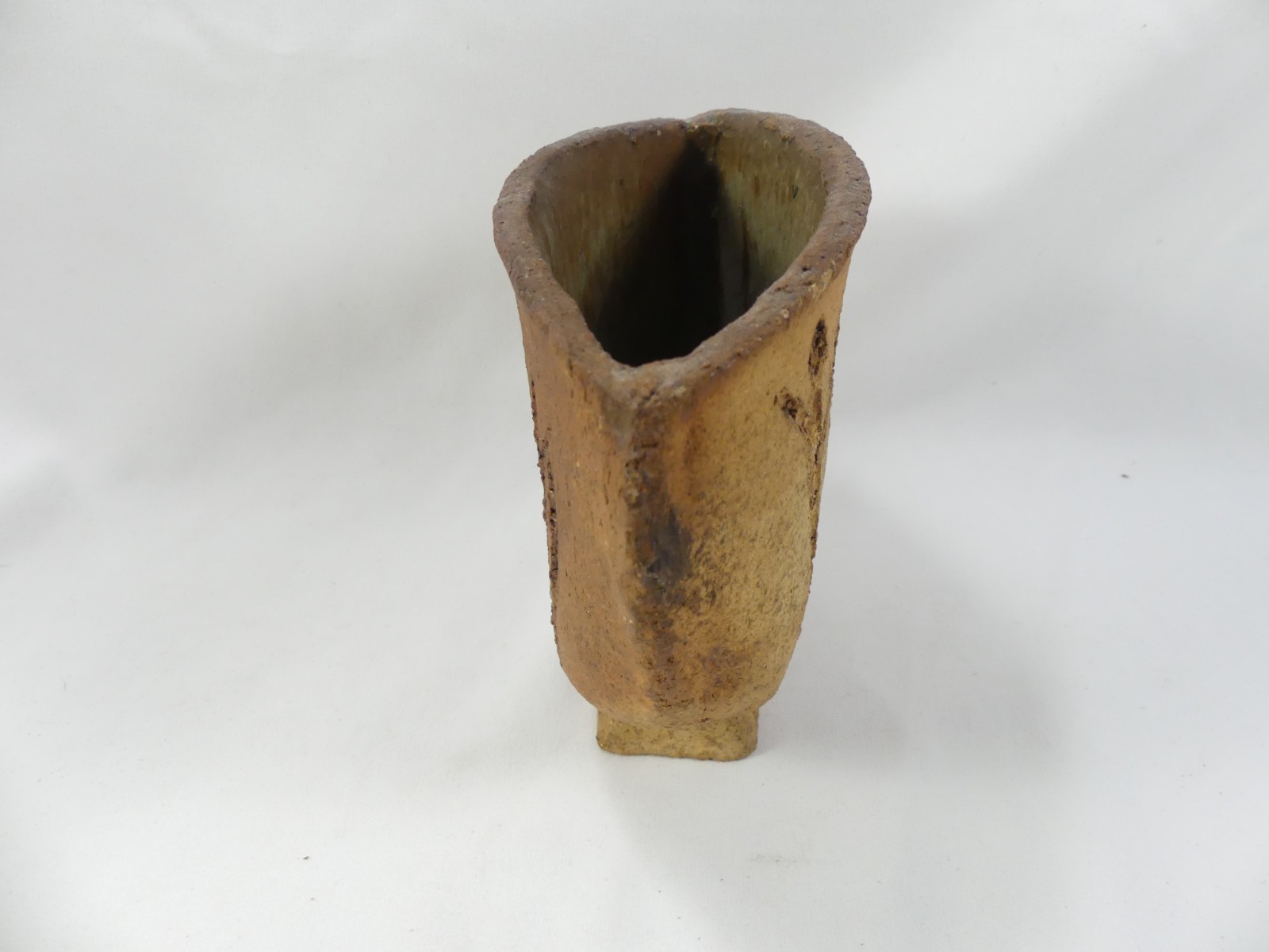 Vintage Sema Raku Hand Made & Carved Pottery/Clay Footed Vase