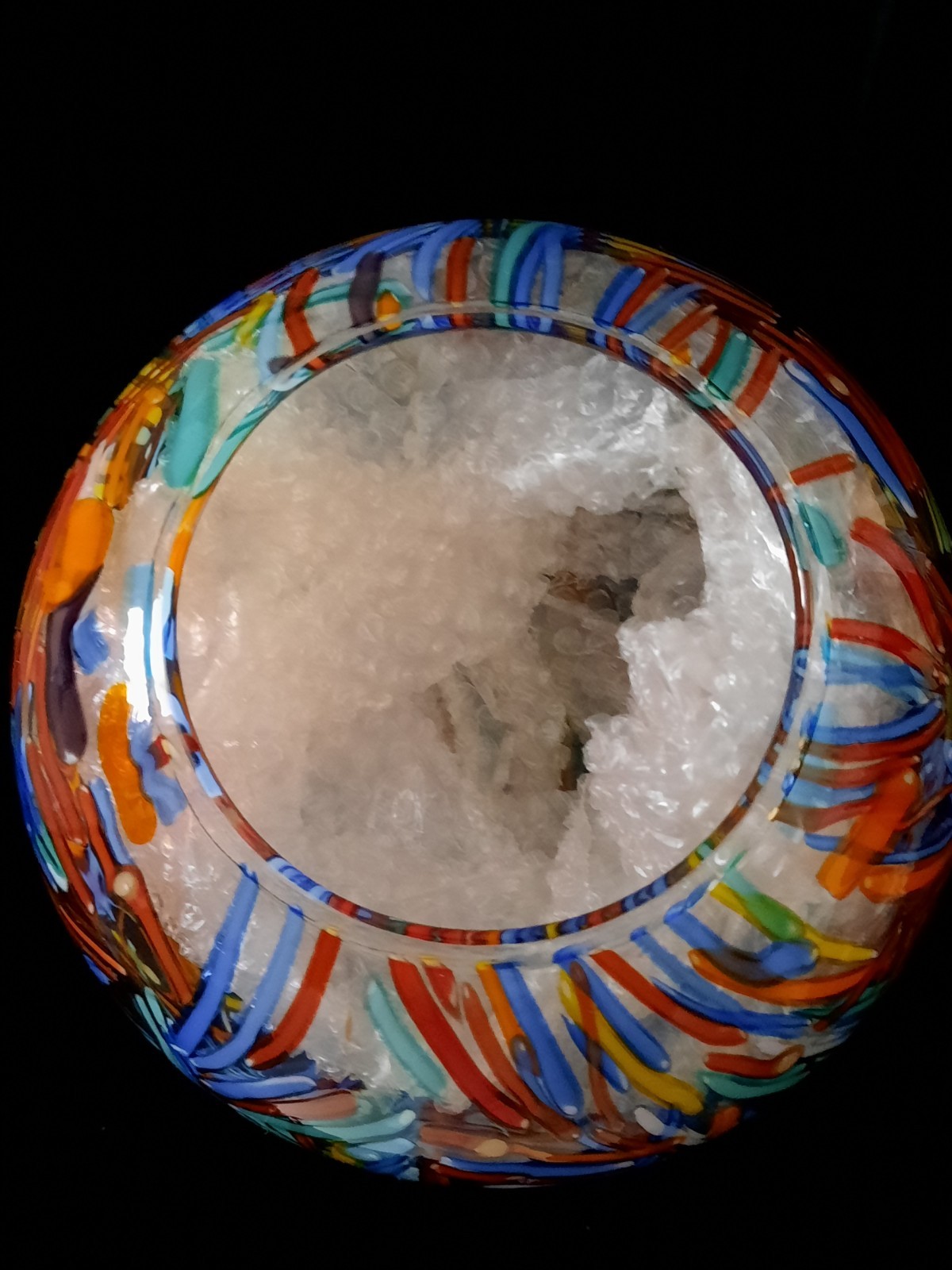NIB Design Guild *7″ Rose Bowl Fireworks* Stunning Colorful Handcrafted Glass