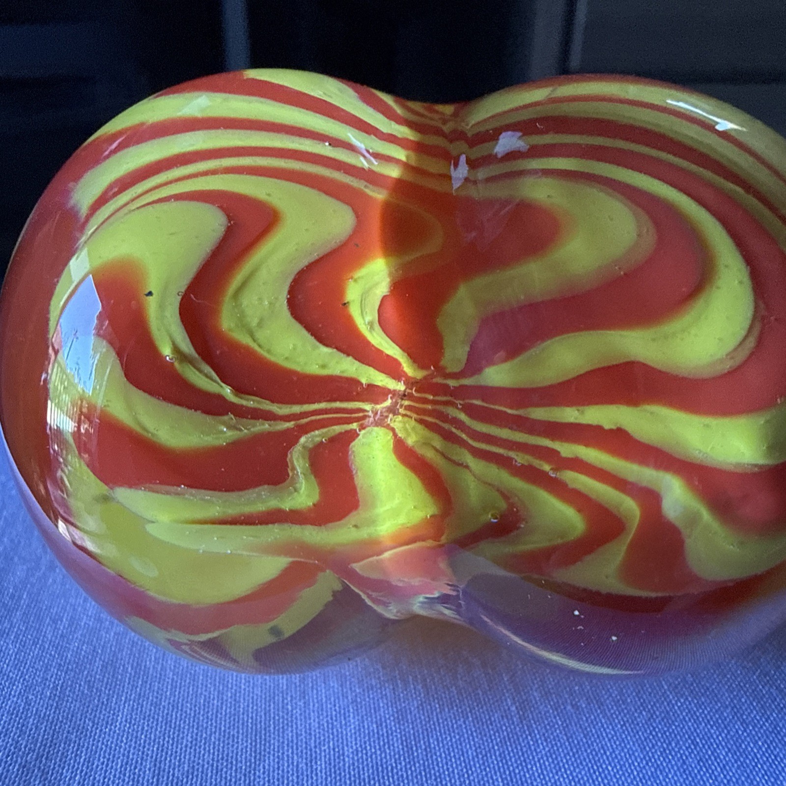 Heart Shaped Paperweight Orange And Yellow Vintage