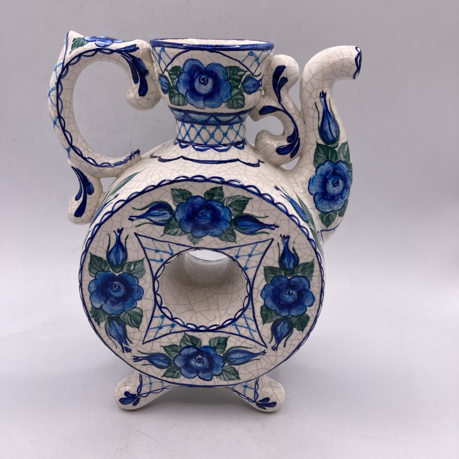 Vintage Russian Anikin Porcelain Doughnut Vase Teapot 1997 Floral 7”