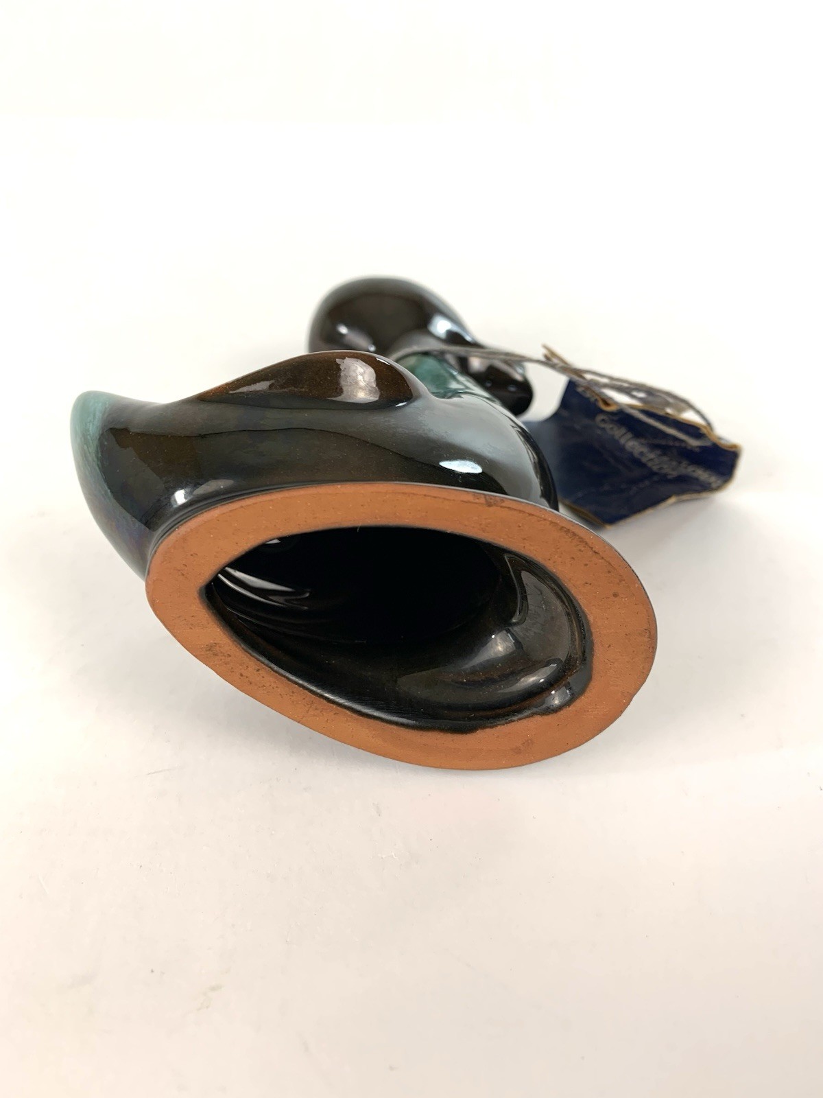 VTG Blue Mountain MCM Pottery Duckling Blue Teal Green Drip Glaze Figurine 5.5”