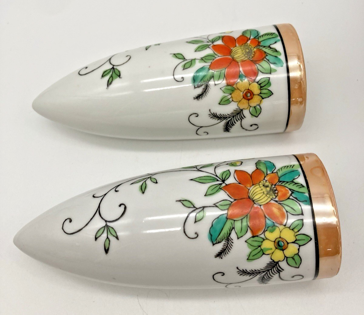 Vintage (Lot of 2) 6.5″ Japan Lusterware Wall Pockets Hand Painted Flowers