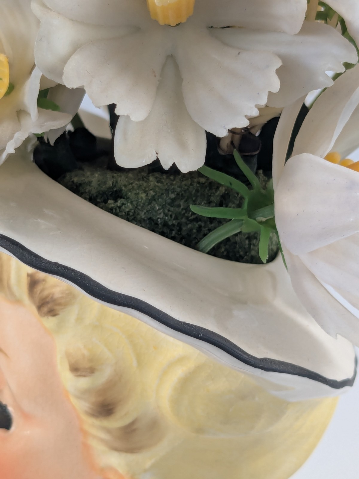 Vintage Lady Head Vase Hand Glove Lashes Original Plastic Flowers & Jewelry