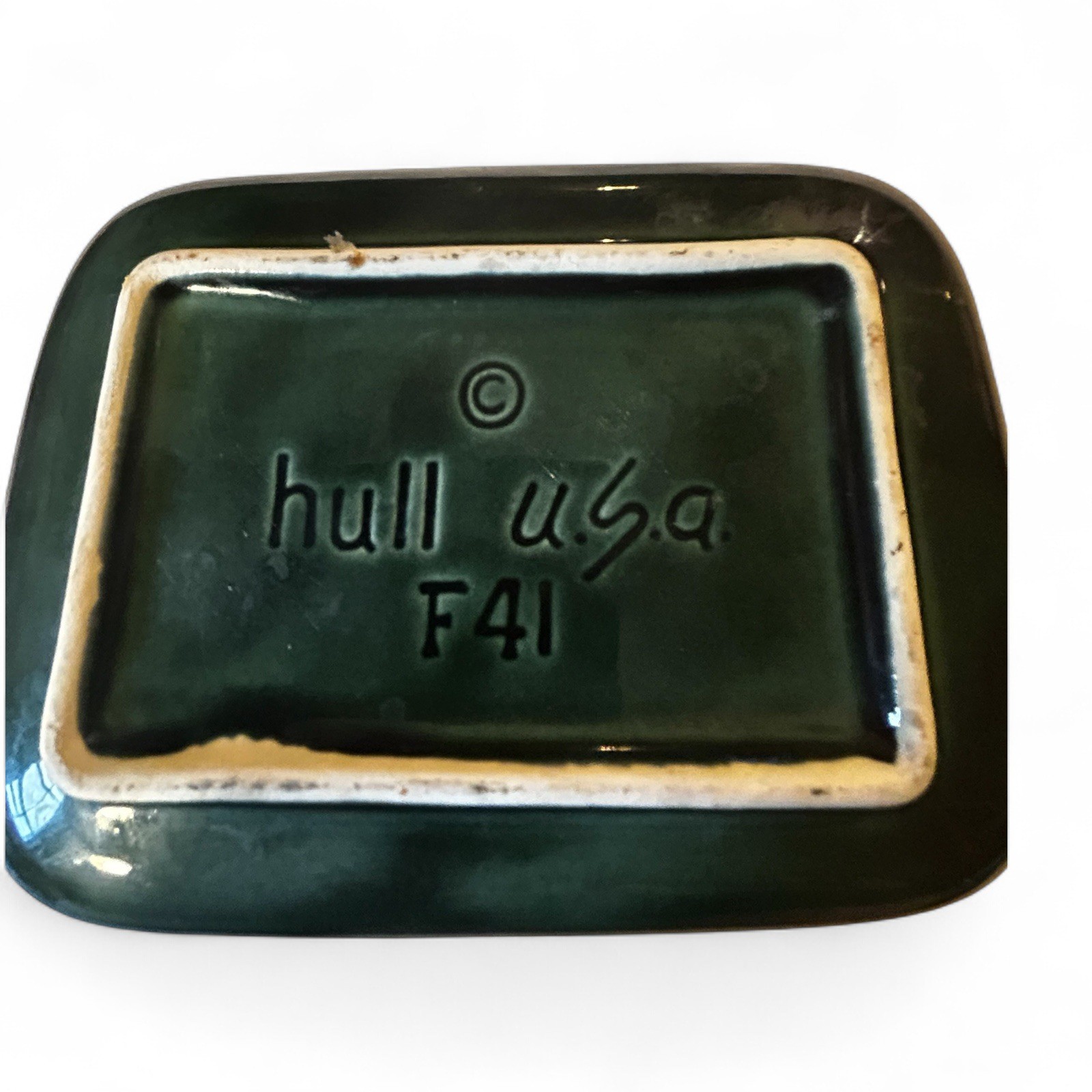 Vintage Hull Imperial F41 USA Mid century Dark Green Rectangular Plant Pot. 7 in
