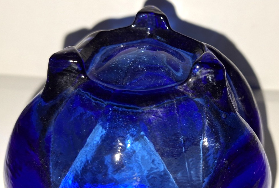 VTG COBALT BLUE GLASS 6 PETAL TULIP FOOTED FLOWER BOWL VASE CANDLE HOLDER SPAIN