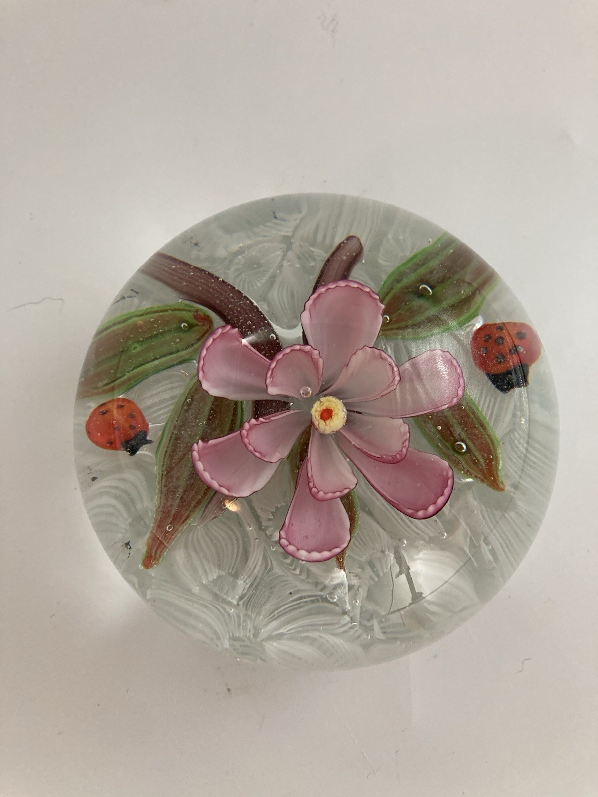 Orient And Flume Signed Paperweight Lampwork Floral Lady Bugs 4” 2.28 LB