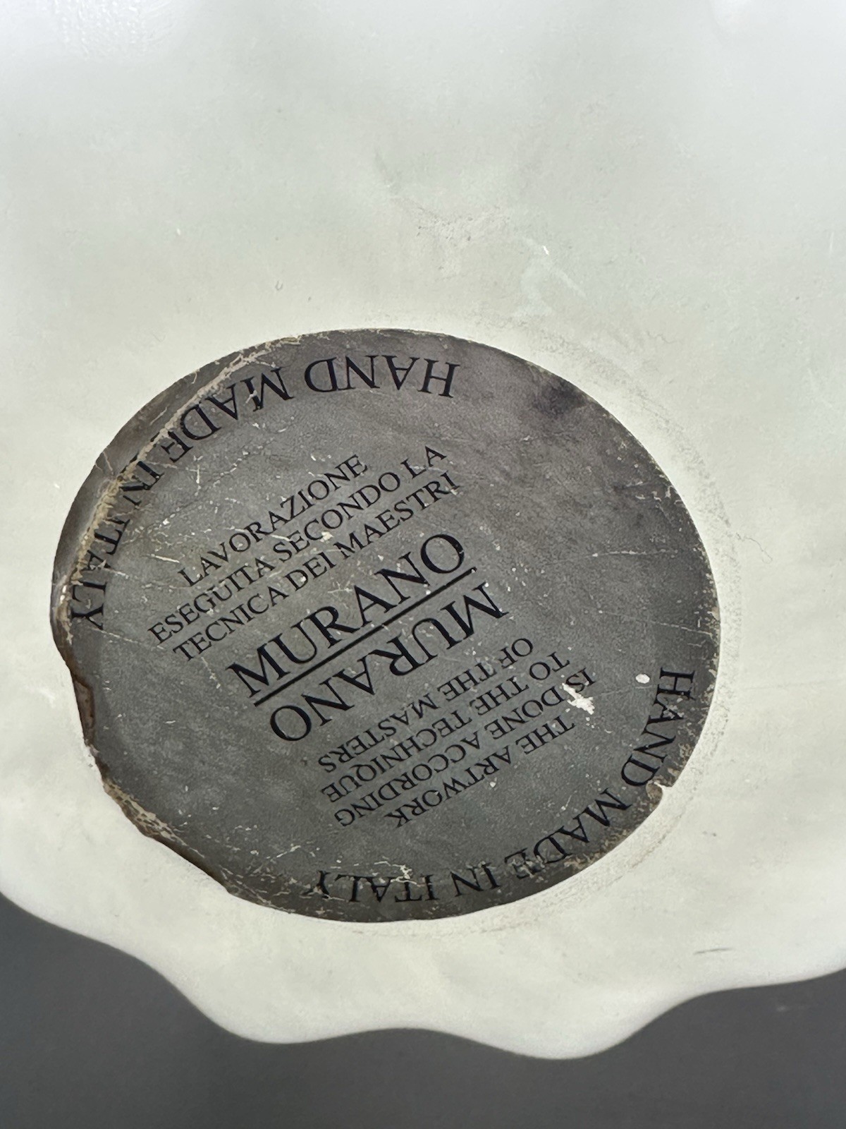 White Murano Hand Blown Cristal Fazzoletto Handkerchief Style Bowl Made in Italy