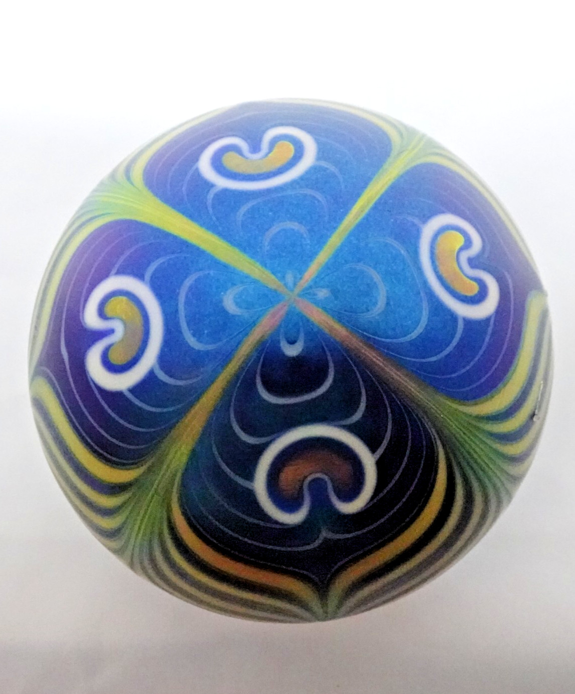 Signed Grant Randolph Studios Art Glass Pulled Feather Peacock Paperweight 82/86