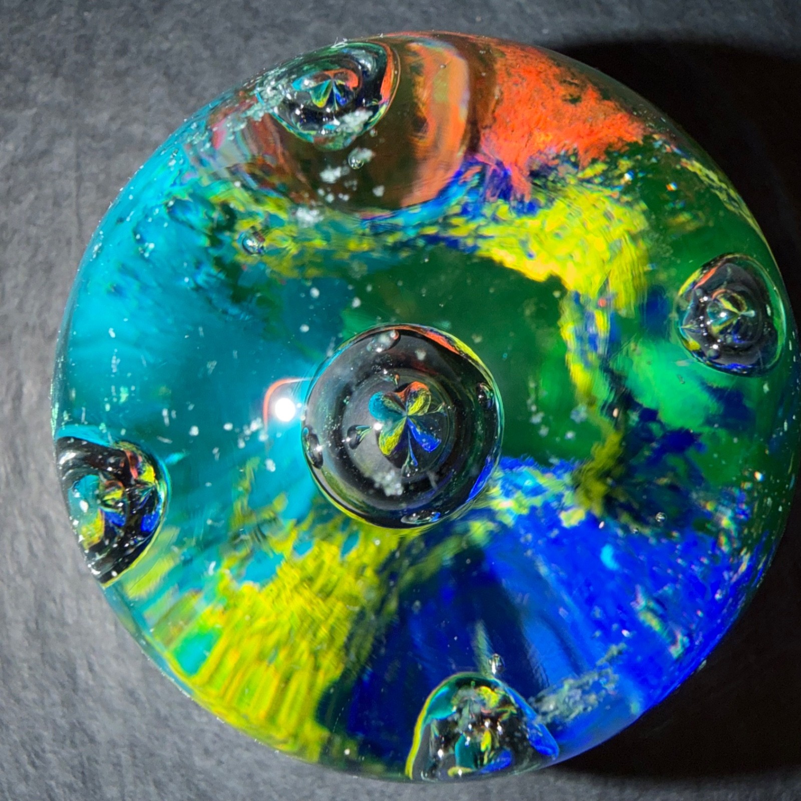 Vintage Multi-Color Controlled Bubbles Murano Style Glass Paperweight 13 oz