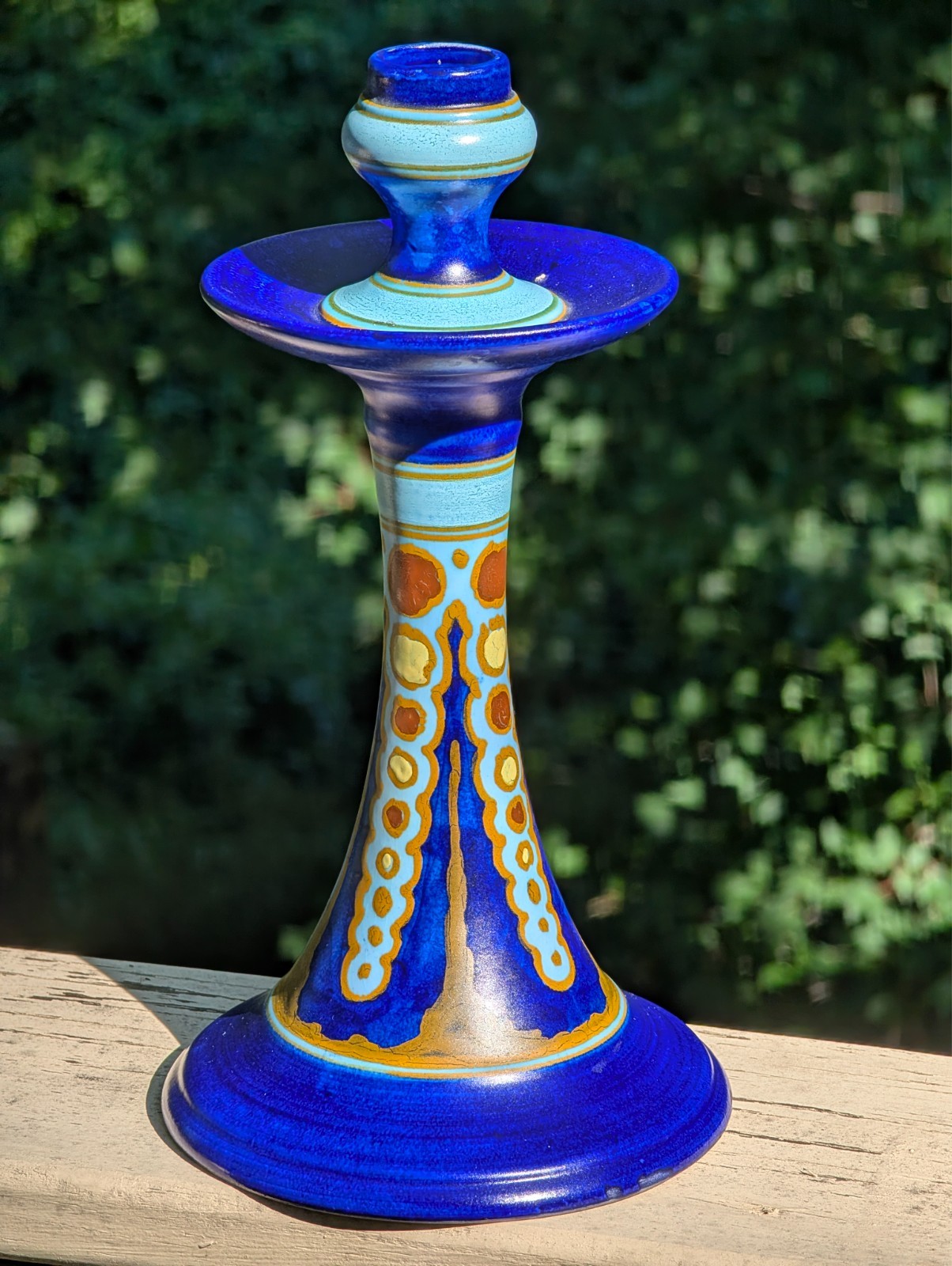 VTG ART-CRAFTS REMO SCHOONHOVEN POTTERY HOLLAND FOLK ART DECO BLUE CANDLESTICK