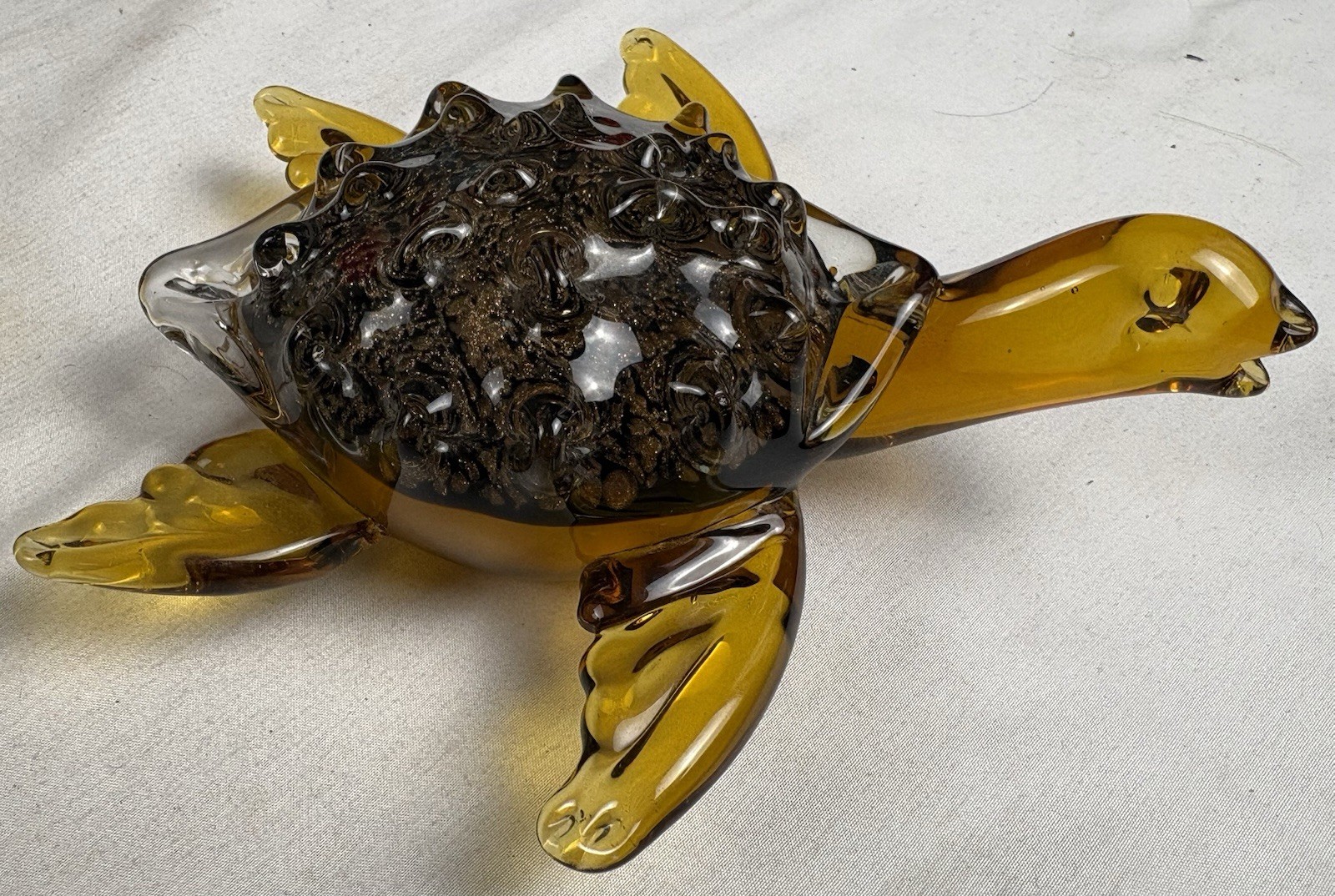 Large Murano Style Art Glass Sea Turtle Amber Gold Aventurine Shell Hand Blown