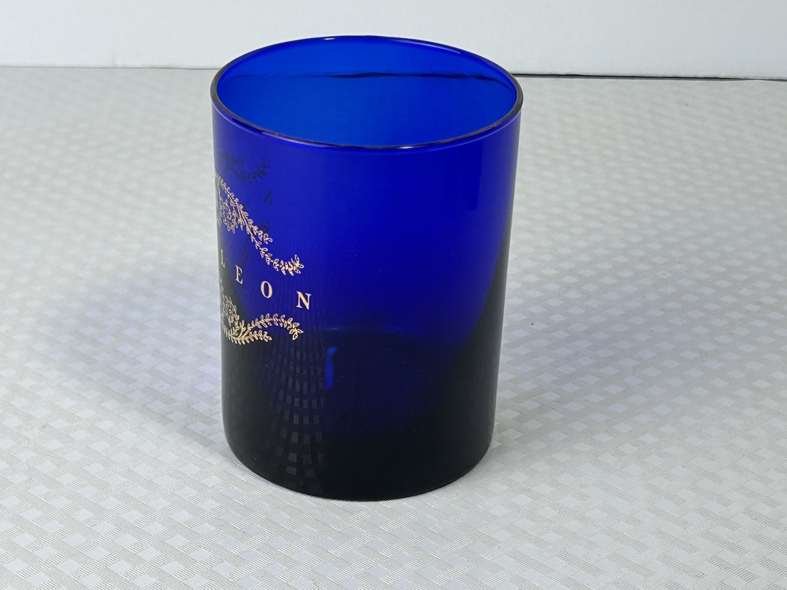Cobalt Blue Glass Napoleon Gold Crest Tumbler Vase Candle Holder Decor