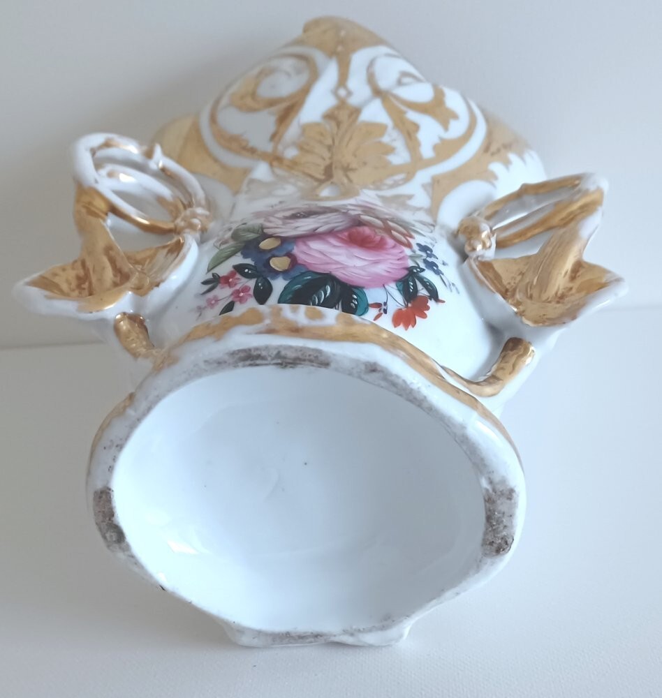 LARGE PAIR of Antique Vieux Old Paris Porcelain Vases with Beautiful Flowers 11″