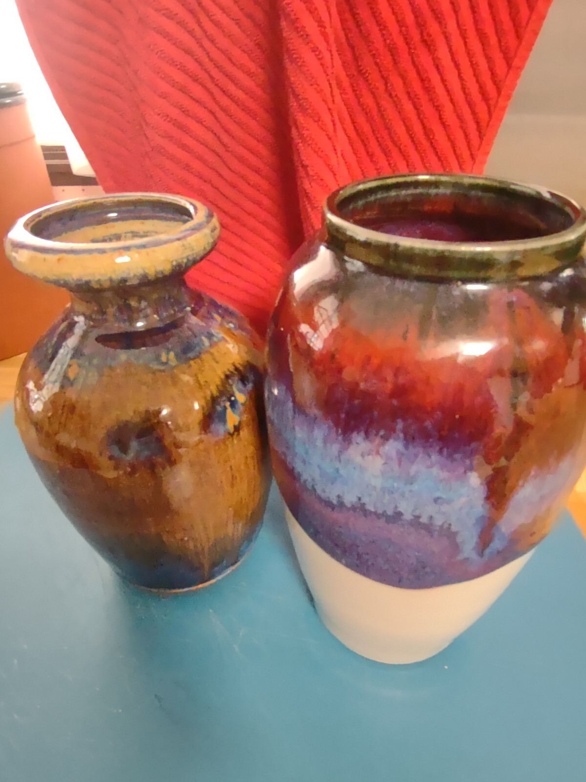 1985 Mick Schwartz CA Artist Earth & Fire Porcelain Pottery Vase With Bonus Vase