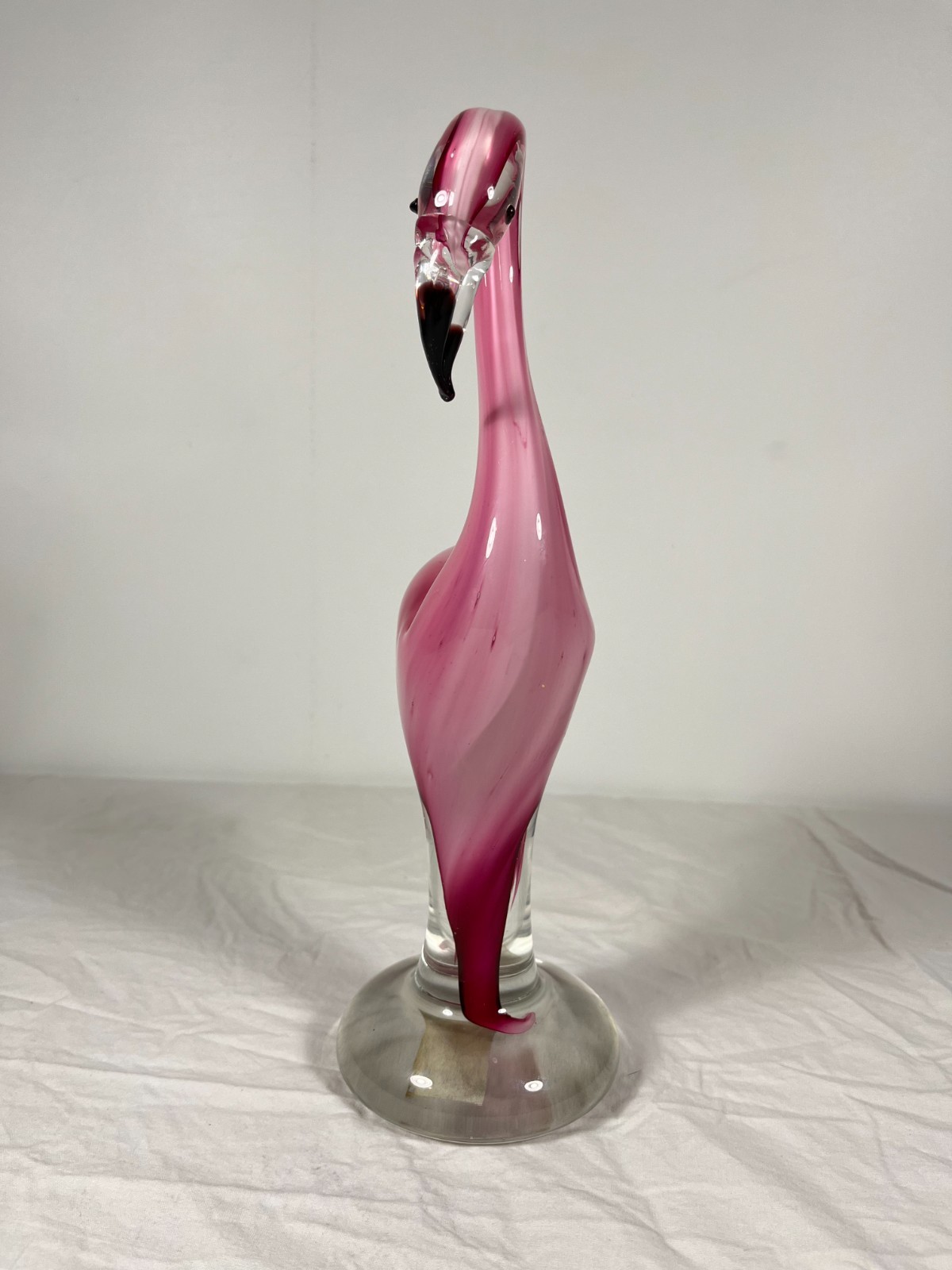Vintage Murano – inspired art glass Pink Flamingo, 12″ Tall paper weight decor