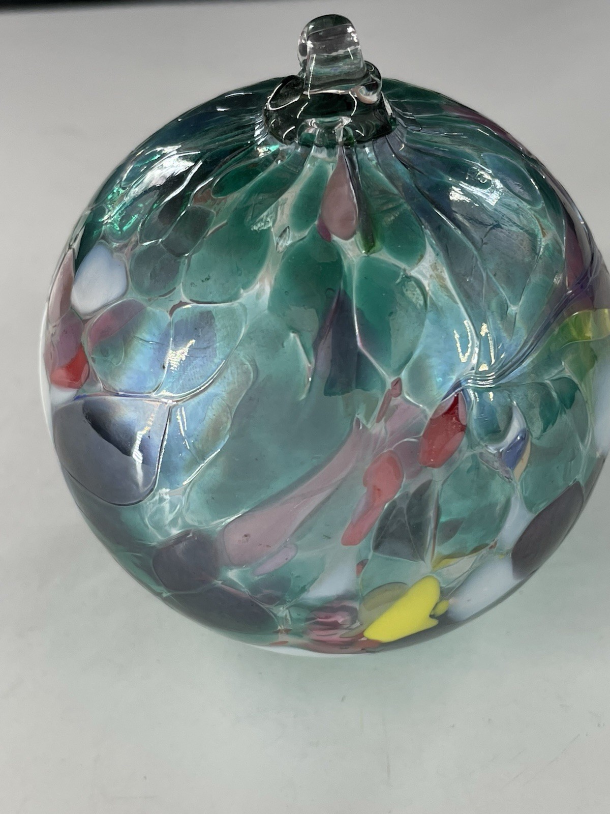 Handblown Art Glass Ornament Orb Artist Made Teal Multi Color 3” Suncatcher