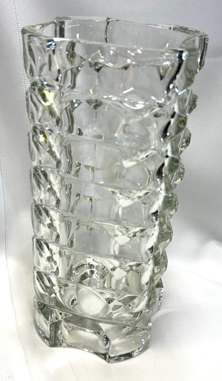 Vintage J.G. Durand Windsor Luminarc Crystal Glass Vase Geometic Cubist Design