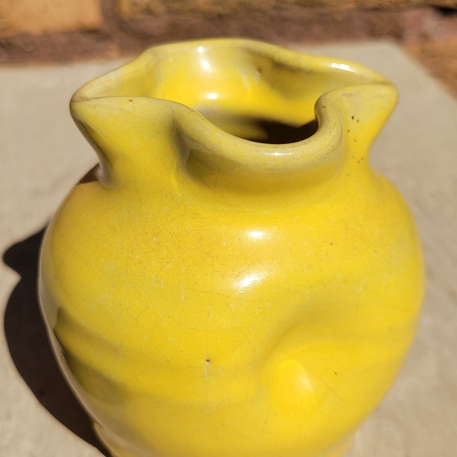 Southern Pottery Yellow Pinched Cabinet Vase 2 3/4 Inches Unbranded