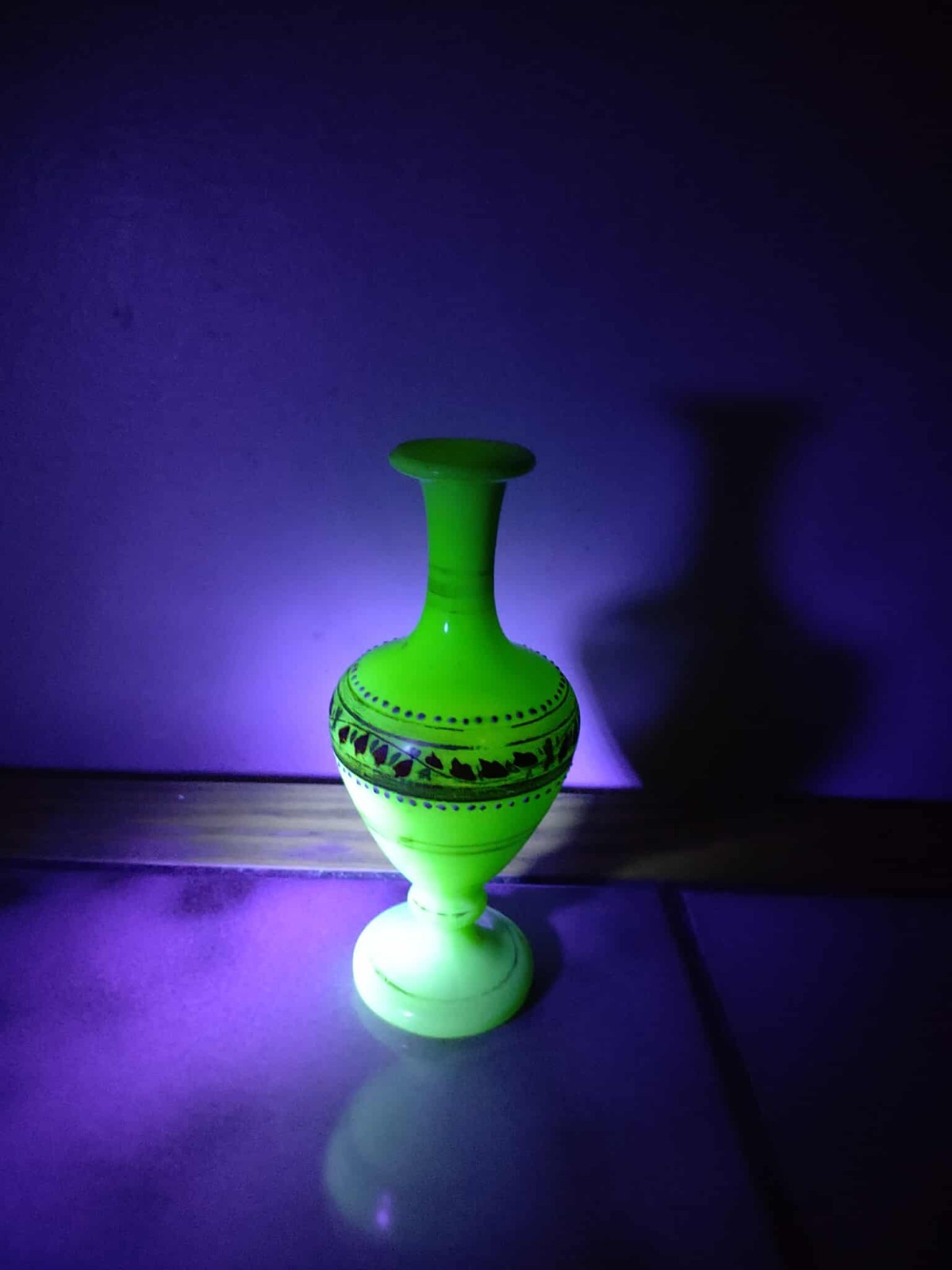 Antique/Vintage Green Opaline Uranium Glass Hand Painted French Vase/Perfume Bot