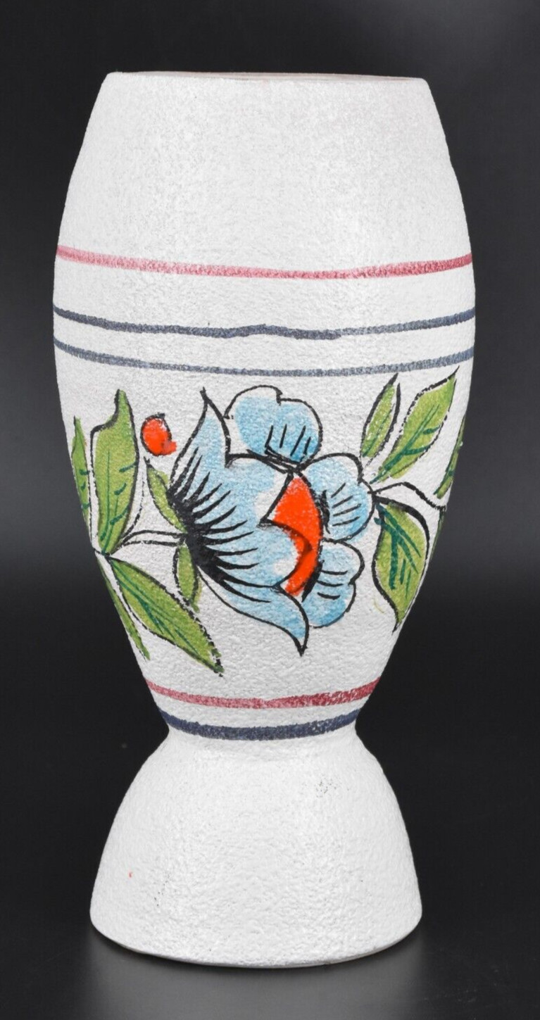 VTG Italian Art Pottery Vase Textured Lava Glaze Hand Painted Flowers Signed 8″