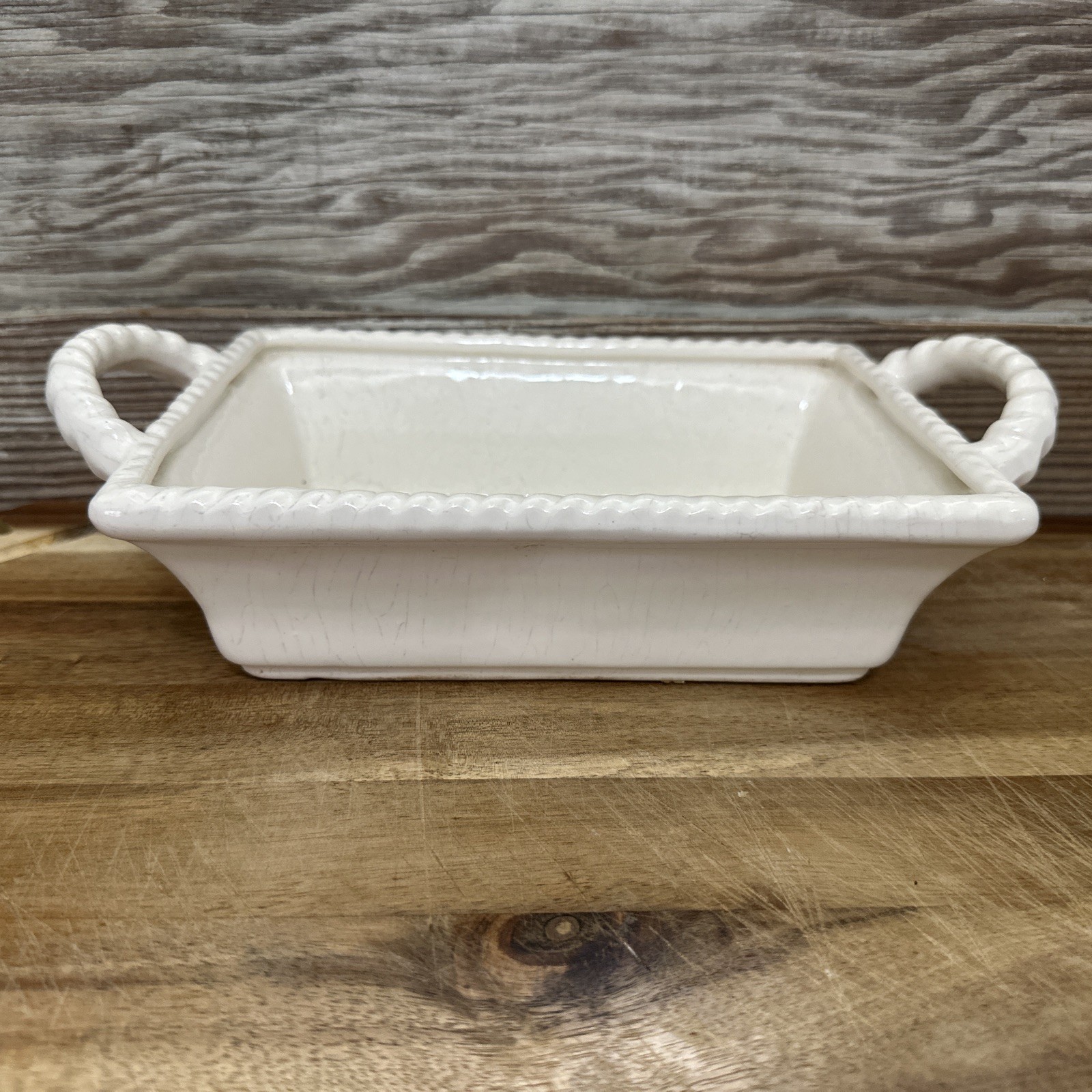 camark pottery vintage Basket Rectangle Rope Trim N49 Made In USA Handles