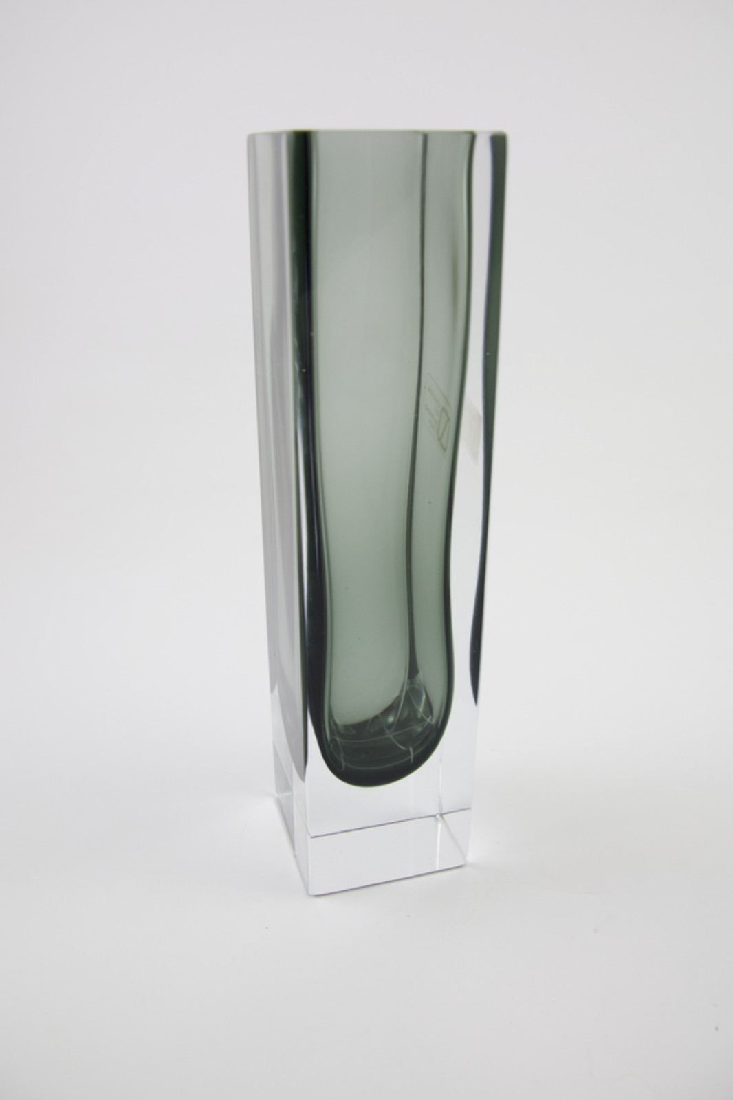 Vintage V. Nason & C. Murano Italy Smoked Gray & Clear Glass Vase With Label