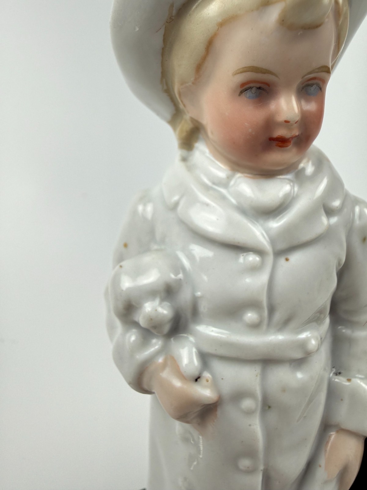 Antique German Conta Boehme Porcelain Match holder bud vase boy puppy figurine