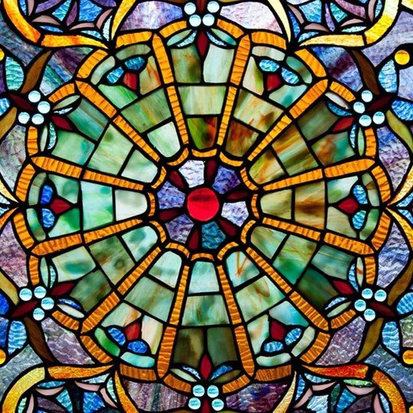 Stained Glass Window Panel Round Victorian Tiffany Style Art Glass Suncatcher