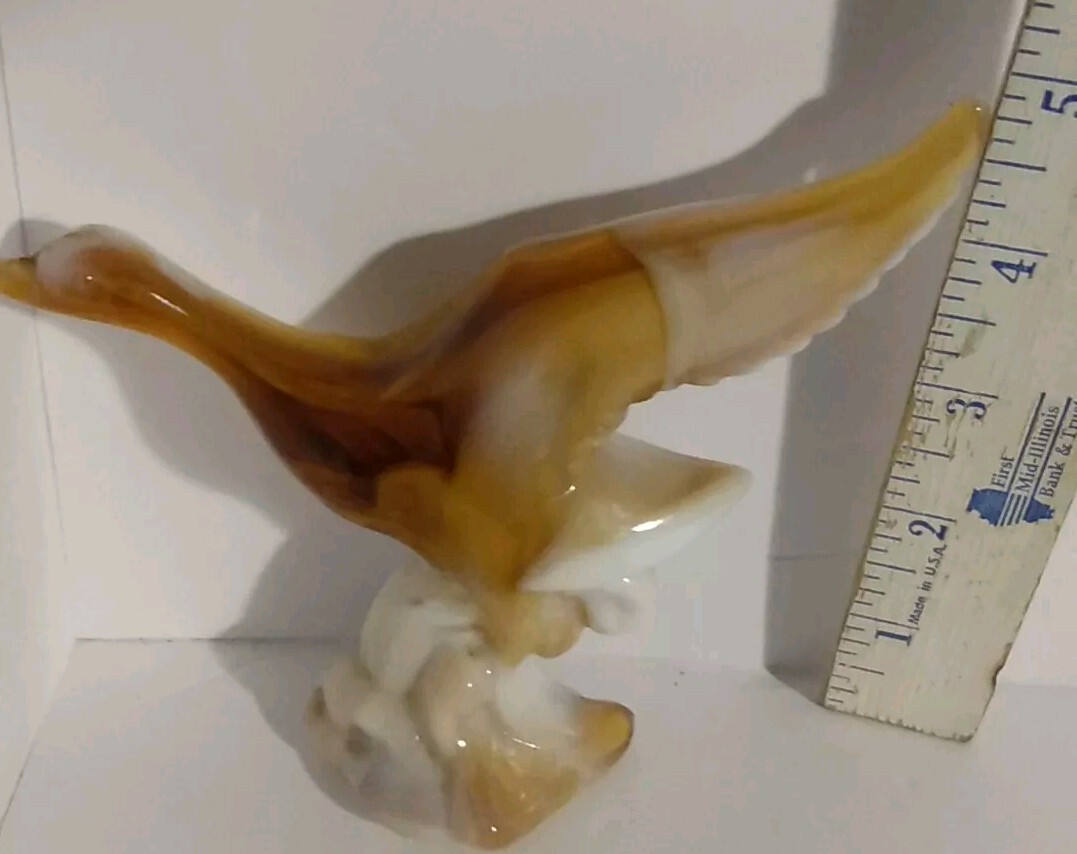 Heisey Imperial Dark Carmel Slag Glass Flying Goose Duck Bird Figure Caramel 5″