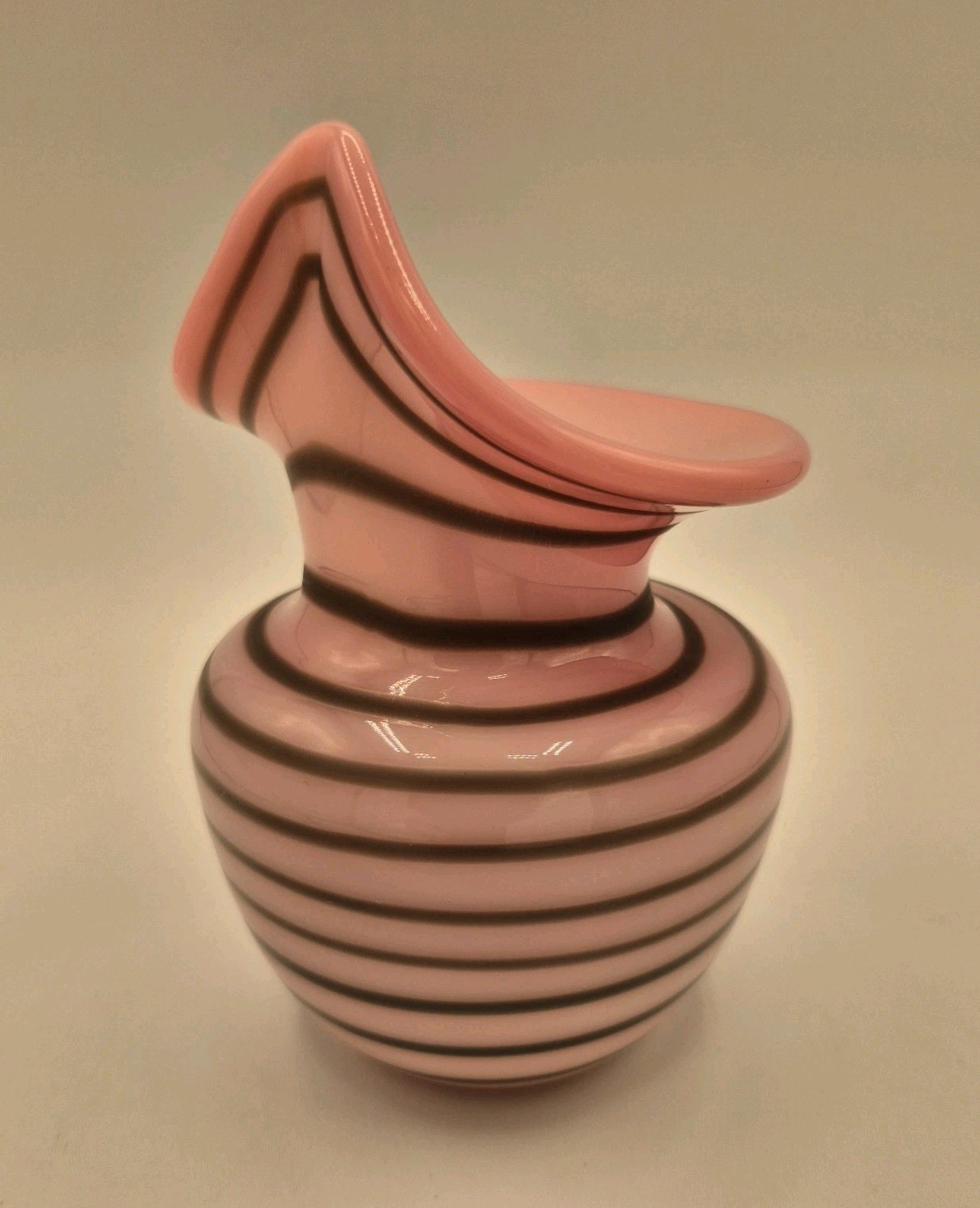 Pink Handblown Jack in the Pulpit Studio Glass Bud Vase Gray Optic Swirl 4.75″